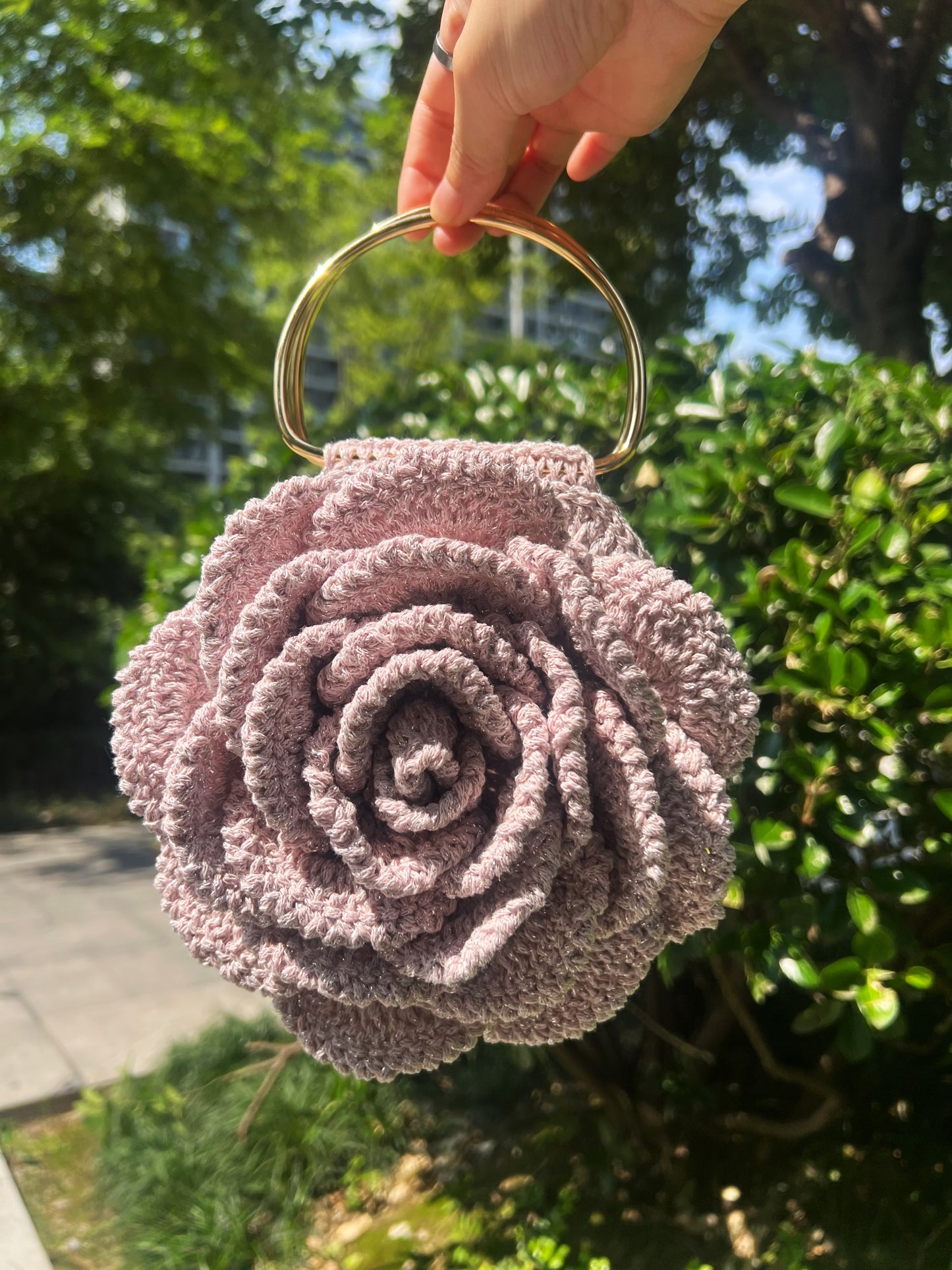 Handmade Crochet Rose Bag – Hollow Cotton Yarn | Floral Statement Purse