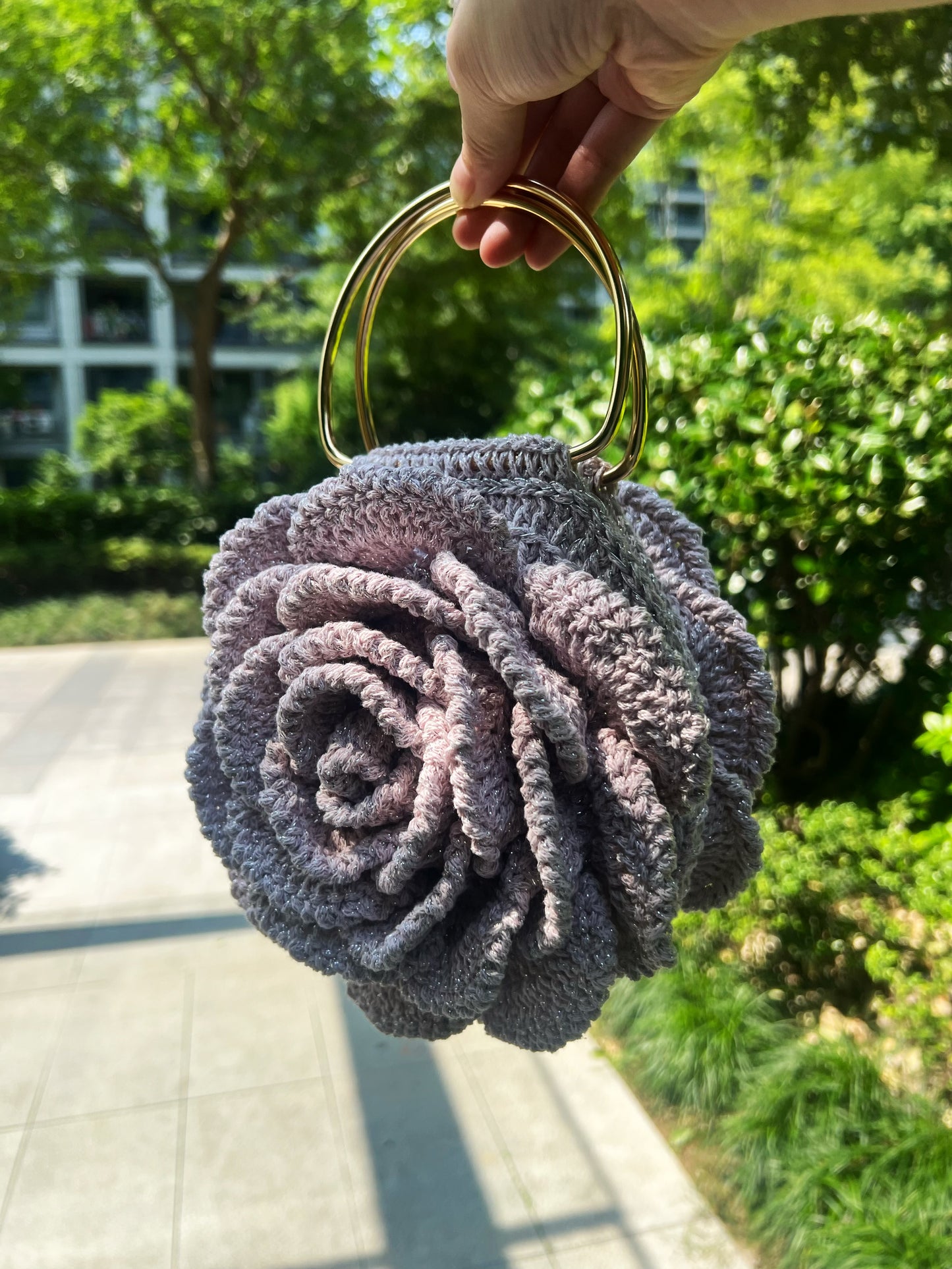 Handmade Crochet Rose Bag – Hollow Cotton Yarn | Floral Statement Purse