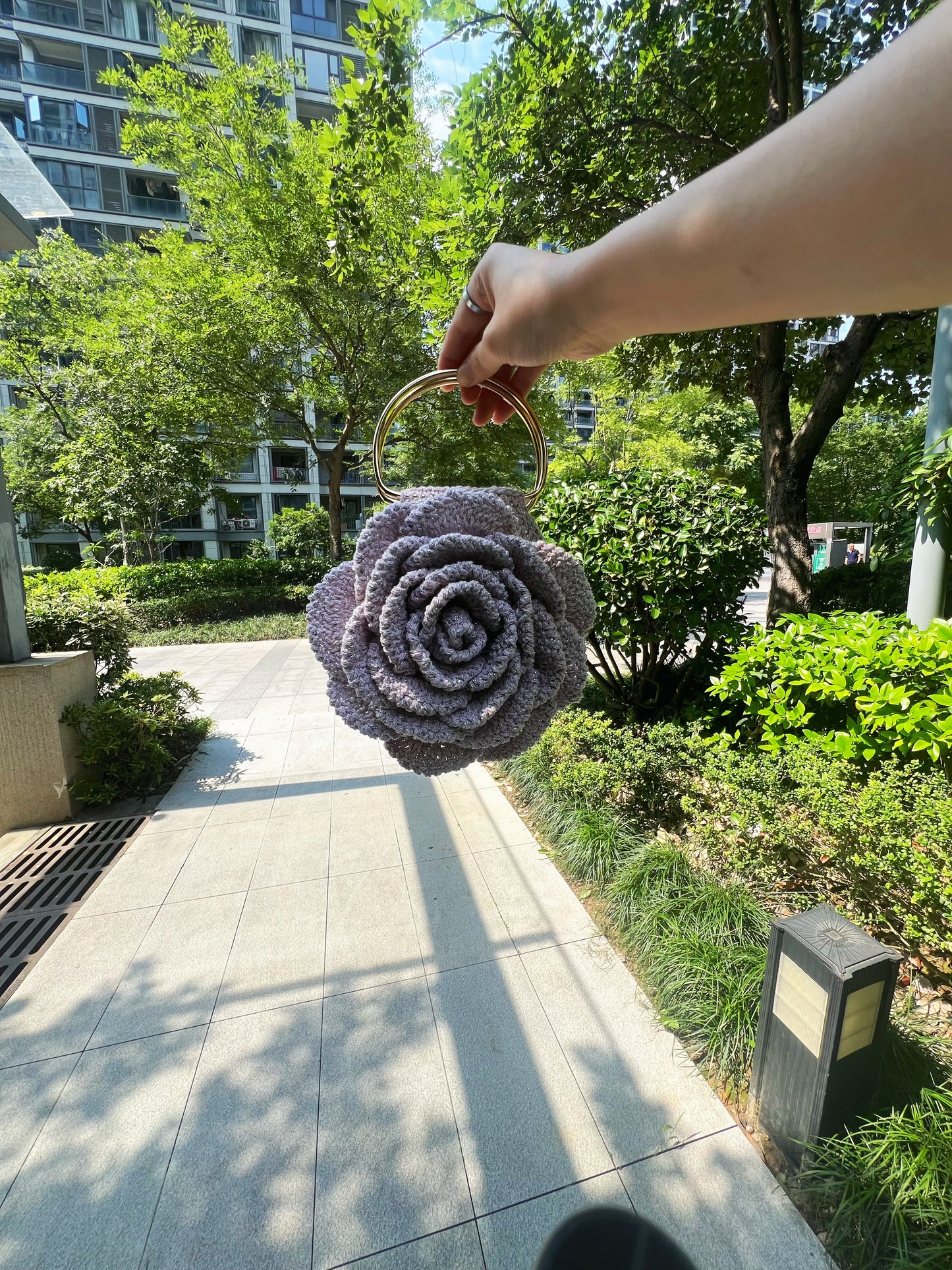 Handmade Crochet Rose Bag – Hollow Cotton Yarn | Floral Statement Purse