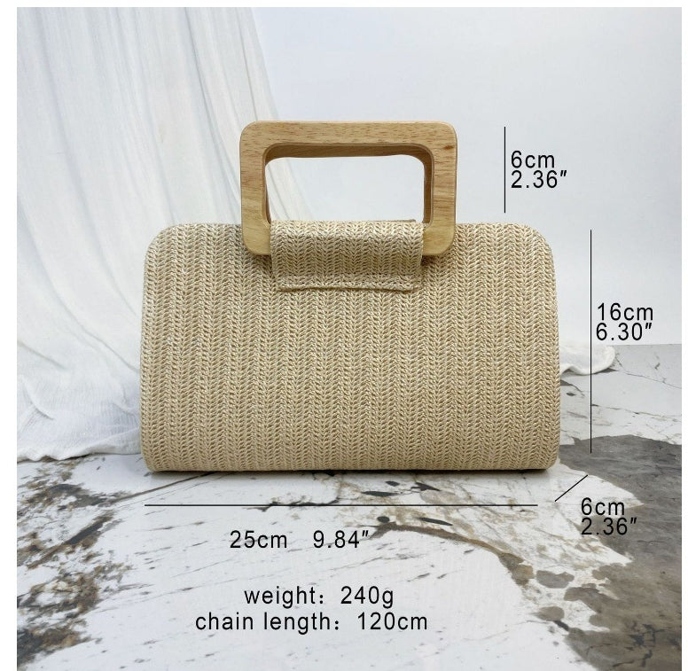 Handmade Crochet Clutch with Wooden Handle – Elegant Cream Purse