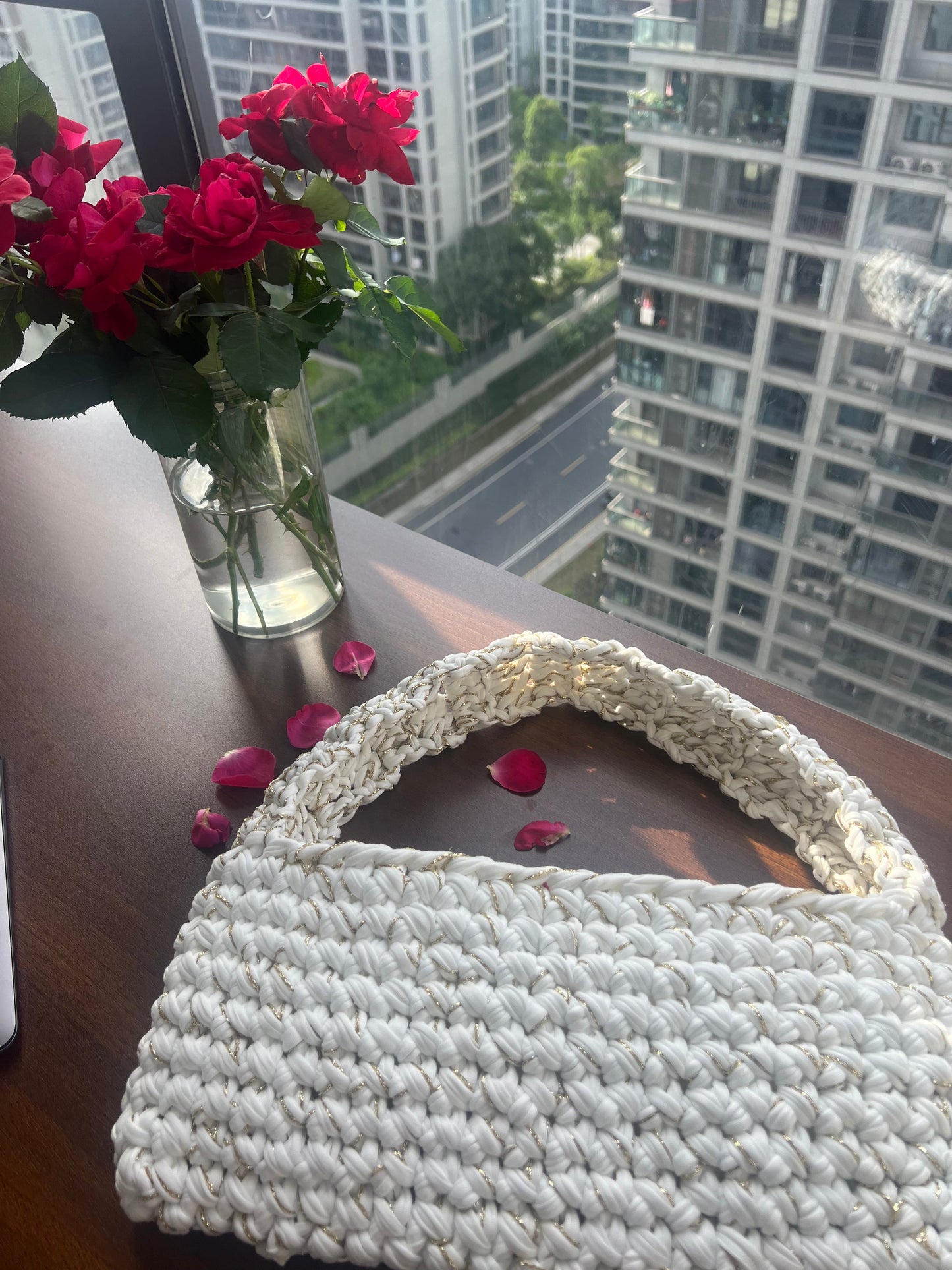 Handmade White Crochet Shoulder Bag – Minimalist Summer Tote