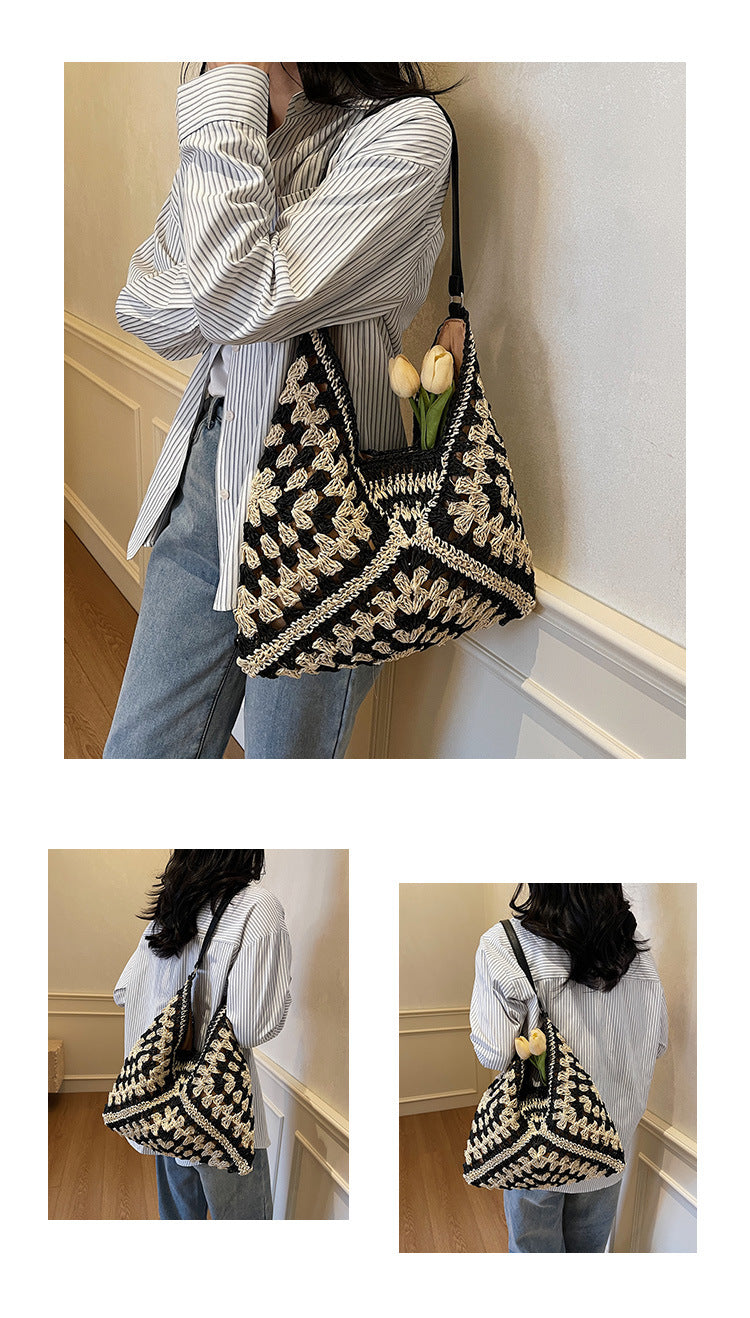 Handmade Crochet Straw Beach Bag – Boho Summer Mesh Tote for Travel & Daily Use