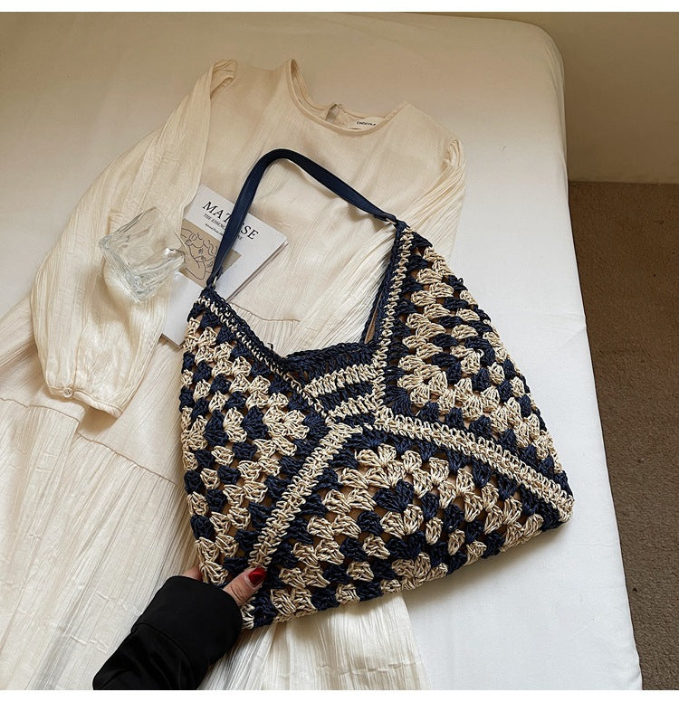 Handmade Crochet Straw Beach Bag – Boho Summer Mesh Tote for Travel & Daily Use