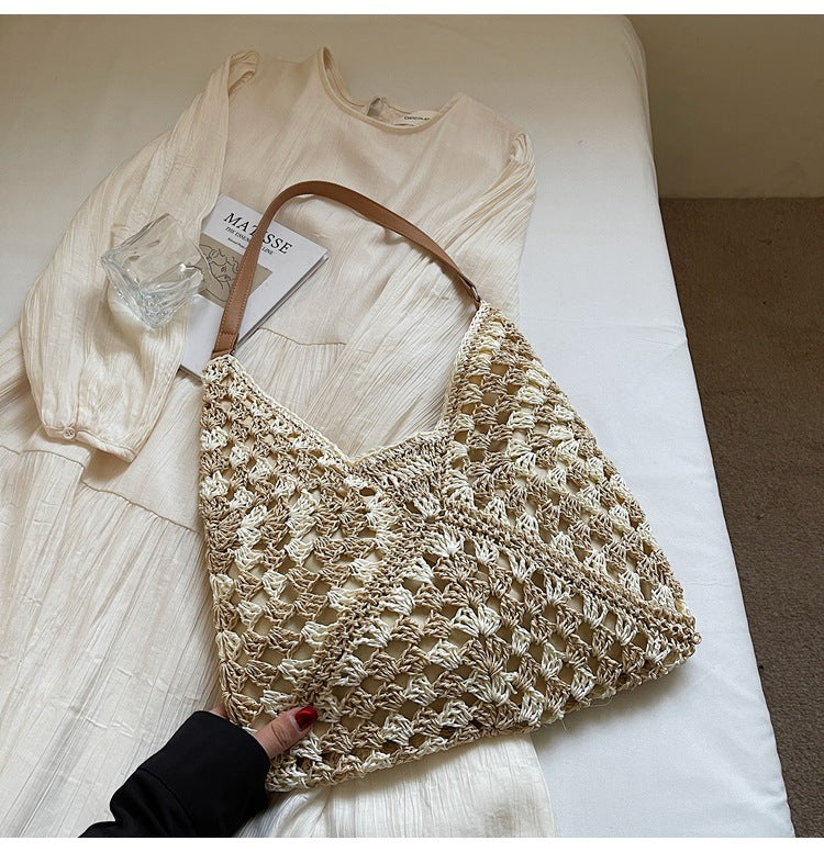 Handmade Crochet Straw Beach Bag – Boho Summer Mesh Tote for Travel & Daily Use