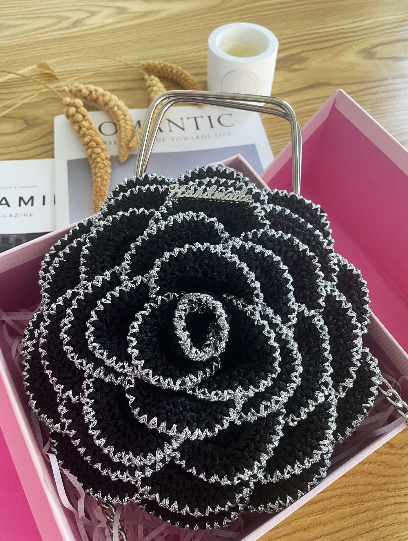 Camellia Crochet Kit – DIY Rose Flower Bag (7 Colors Available)