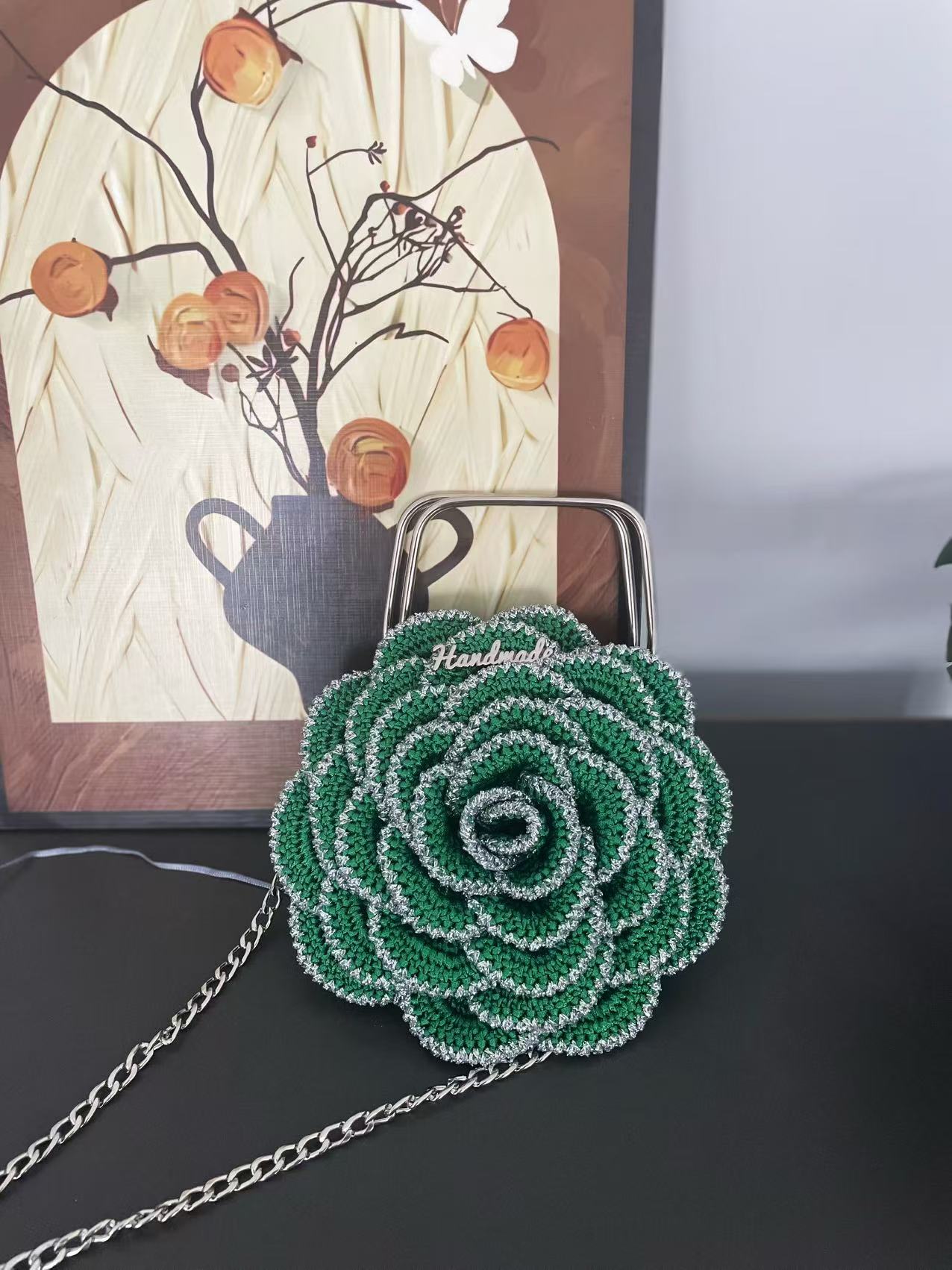 Digital Pattern + Tutorial Video– Black & Gold Camellia Crochet Bag