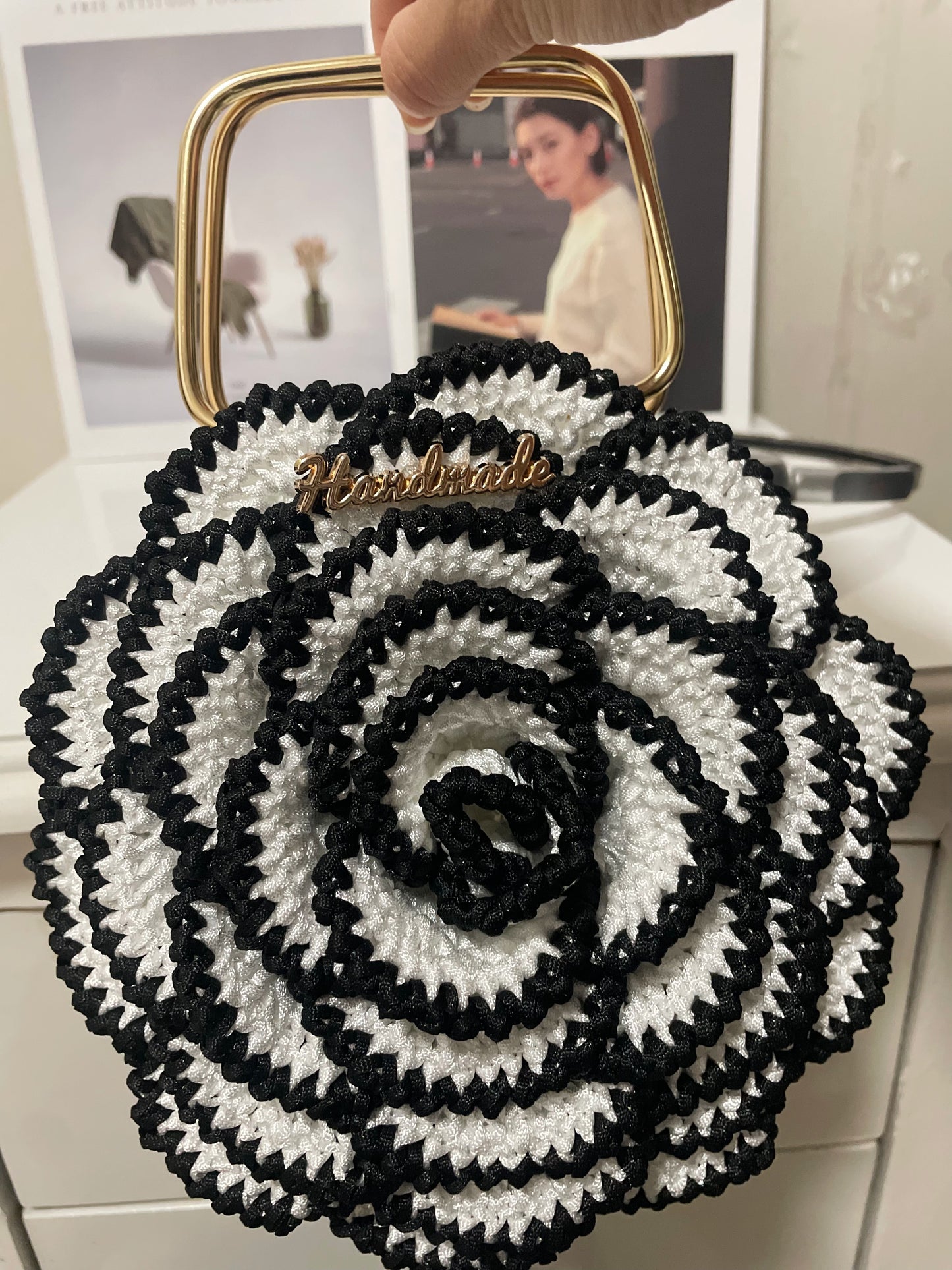 PDF Pattern-Black & White Crochet Rose Bag  (With Chart & Written Instructions)