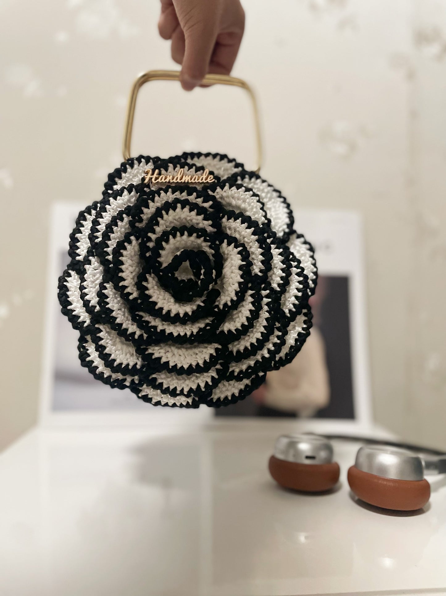 PDF Pattern-Black & White Crochet Rose Bag  (With Chart & Written Instructions)