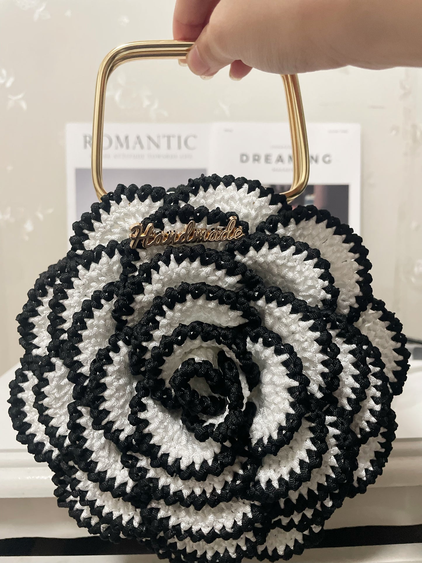 PDF Pattern-Black & White Crochet Rose Bag  (With Chart & Written Instructions)