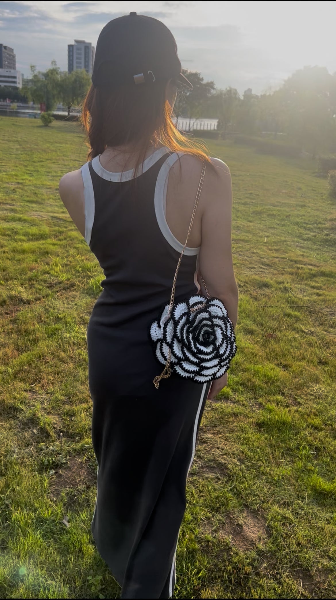 PDF Pattern-Black & White Crochet Rose Bag  (With Chart & Written Instructions)