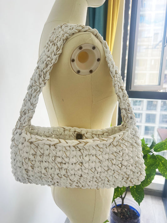 Handmade White Crochet Shoulder Bag – Minimalist Summer Tote