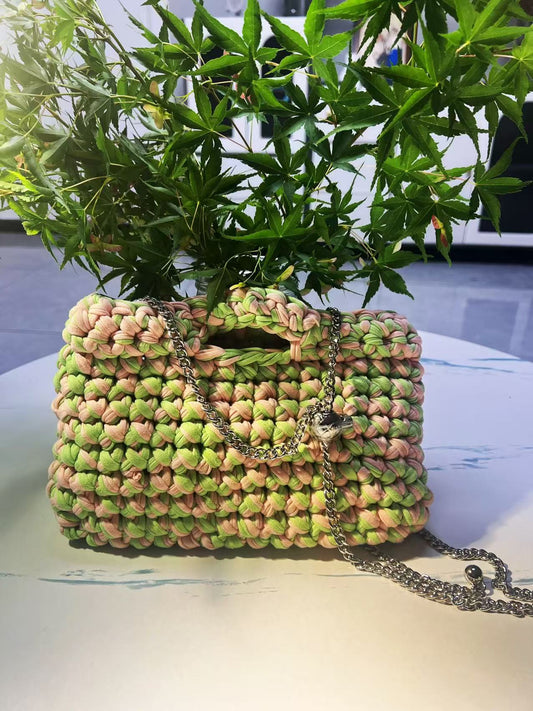 Green & Pink Crochet Mini Bag