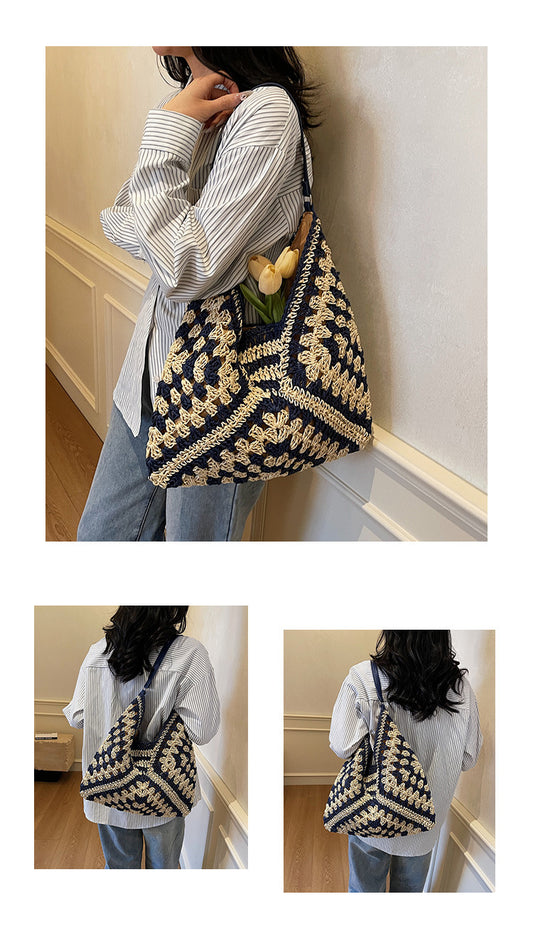 Handmade Crochet Straw Beach Bag – Boho Summer Mesh Tote for Travel & Daily Use
