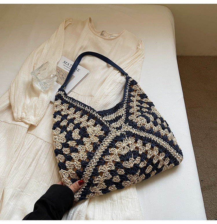 Handmade Crochet Straw Beach Bag – Boho Summer Mesh Tote for Travel & Daily Use